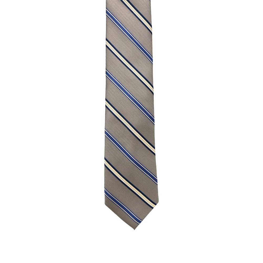 Jos. A. Bank Traveler Mens LONG Tie Taupe Blue Cream Striped Herringbone Tie